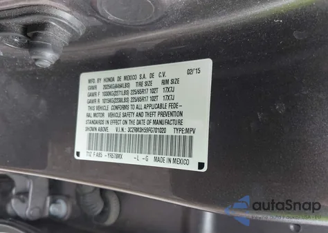 2015 Honda Cr-V Ex z USA, uszkodzony, nr VIN 3CZRM3H59FG701020